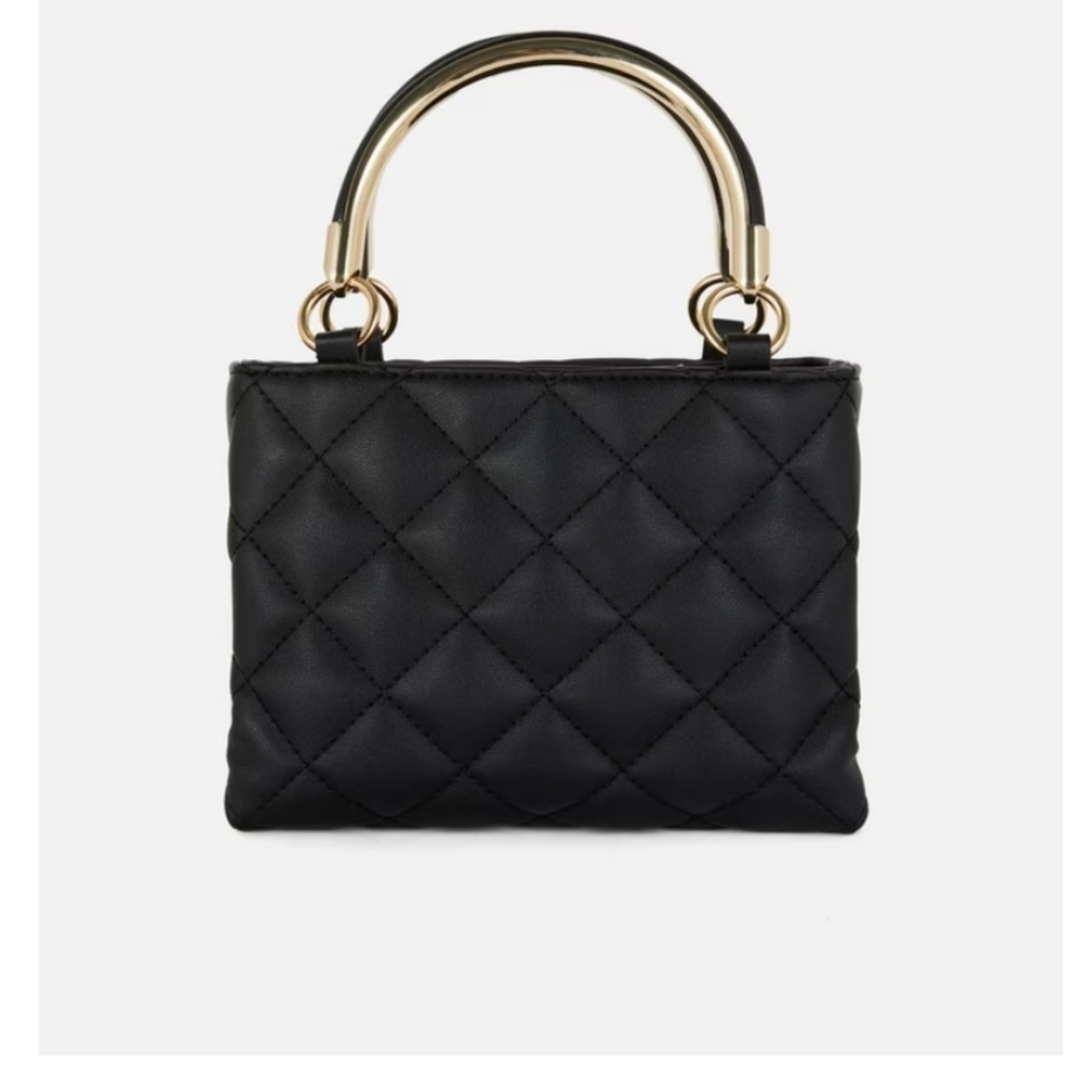 Black Quilted Mini Tote with Gold Handles